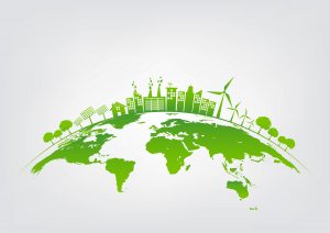 A graphical representation of a greener global environment due to Siemens Building Technologies.